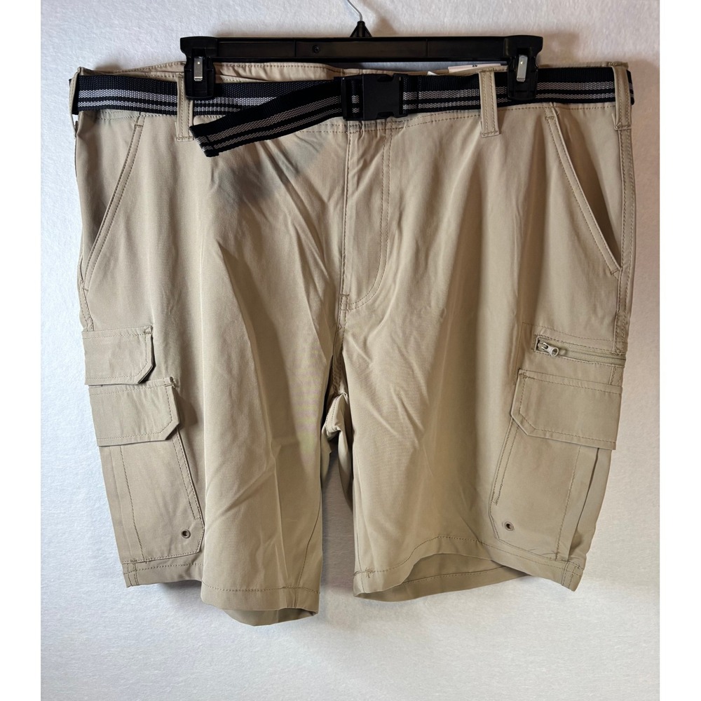 George Mens Belted Cargo Shorts Khaki Tan Stretch 42 At The Knee GE13100096636C